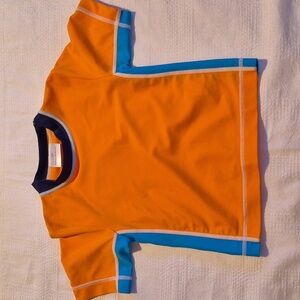 Hanna Andersson boys size 100 or 4 orange teal swim rashguard GUC